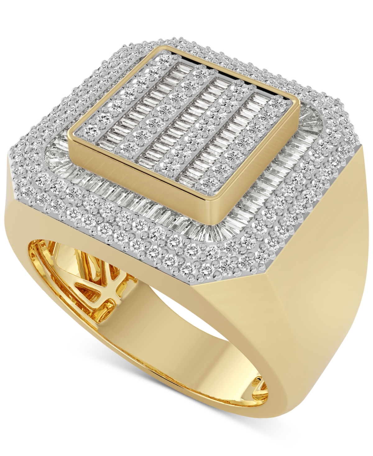 Macy's Men's Diamond Round & Baguette Square Halo Cluster Ring (1-1/4 Ct. T.w.) In 10k Gold In Yellow Gold