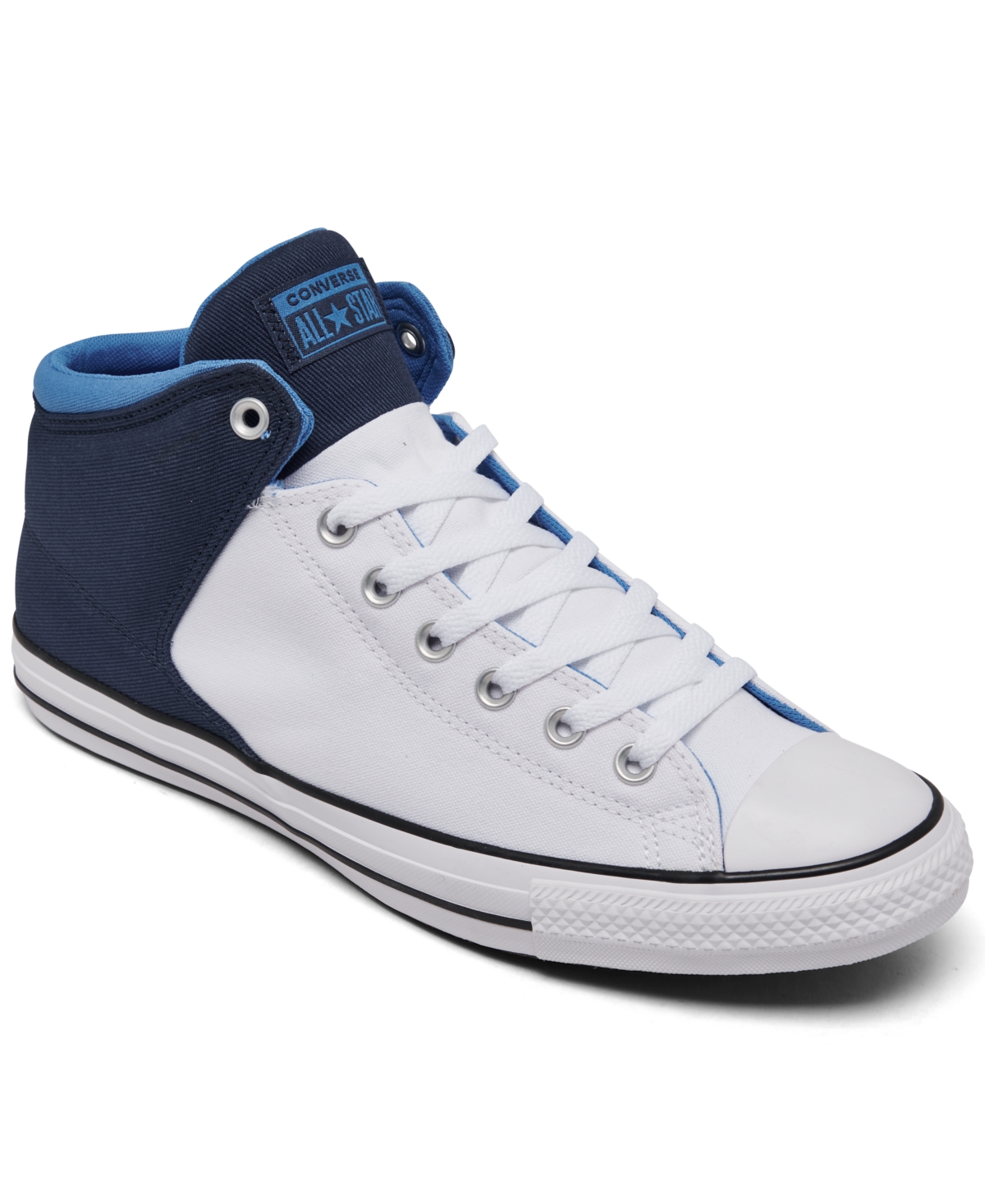 Men's Chuck Taylor All Star Street High Top Casual Sneakers from Finish Line - White, Navy Blue