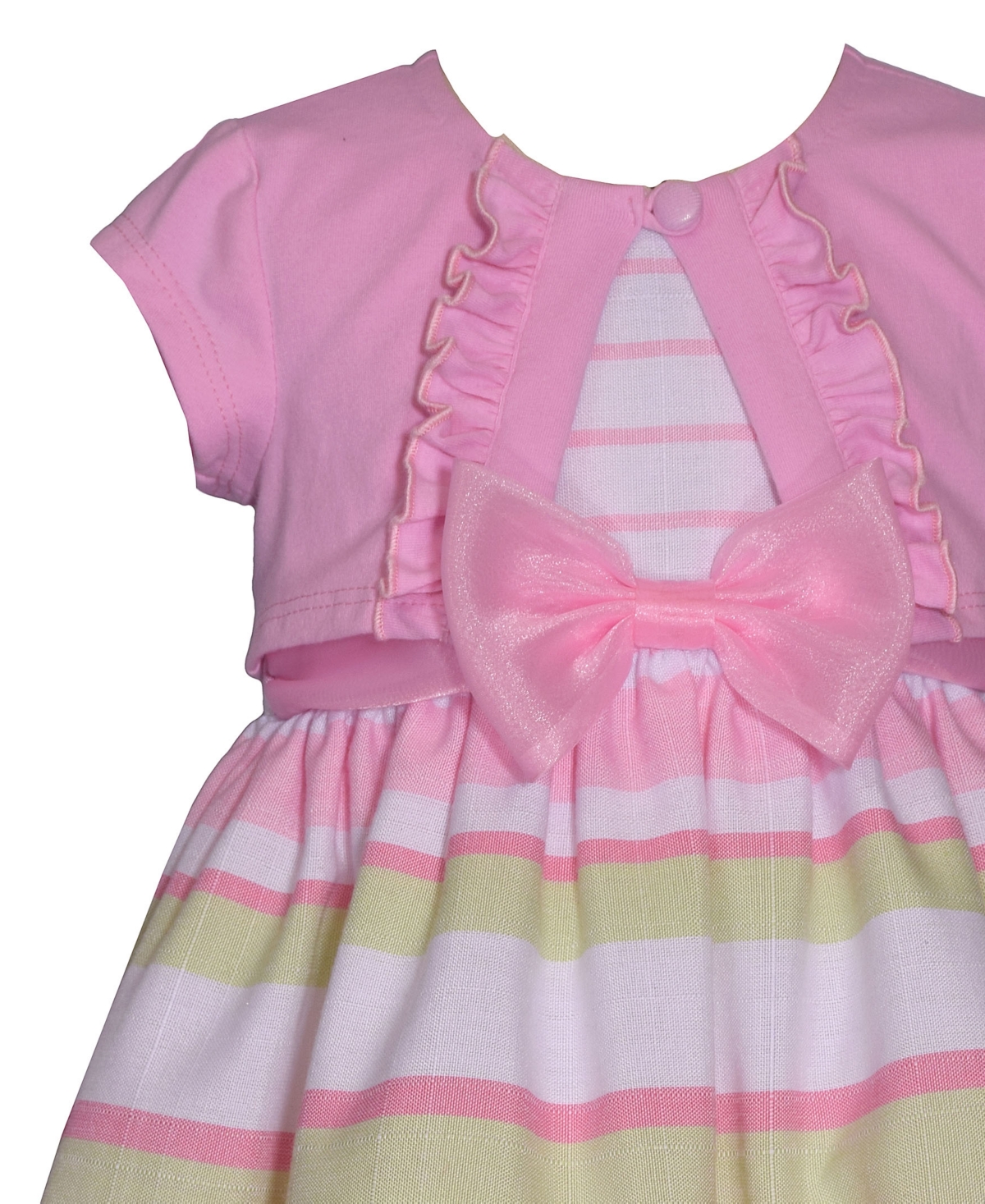 Shop Bonnie Baby Baby Girls Short Sleeved Knit Cardigan And Striped Dress With Bow In Pink