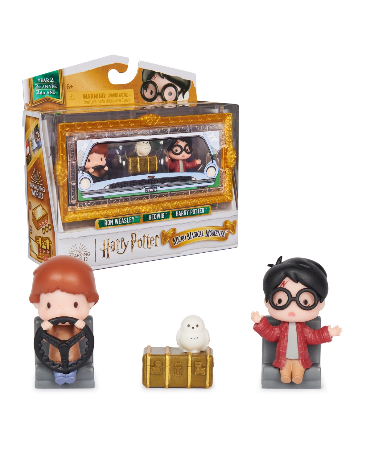 Wizarding World Harry Potter, Micro Magical Moments Year 2 Flying Car Figure Set With Harry, Ron, Hedwig Display Cas In Multi-color