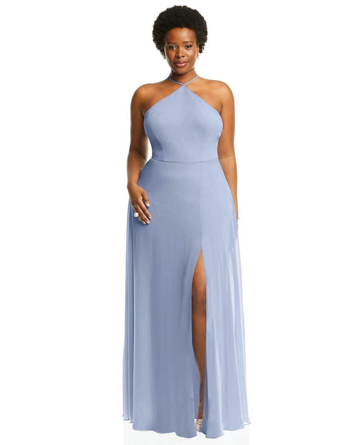 Women's Plus Size Diamond Halter Maxi Dress with Adjustable Straps - Sky blue