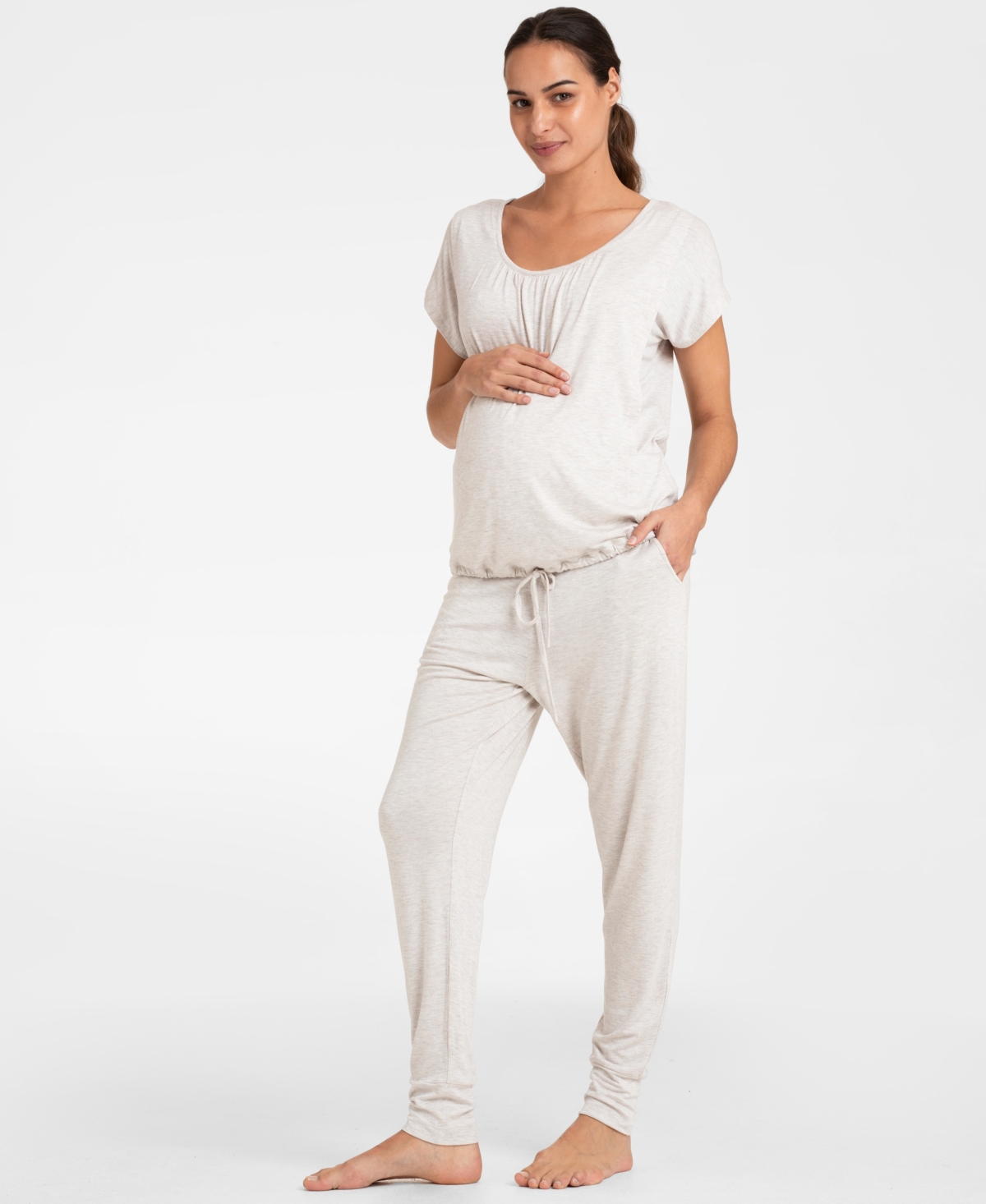 Seraphine Women's Ultra-soft Maternity Nursing Loungewear Set In Oatmeal