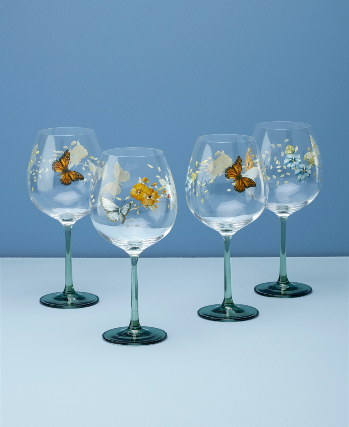 Lenox Set Of 4 Butterfly Meadow Balloon Wine Glasses In Multi
