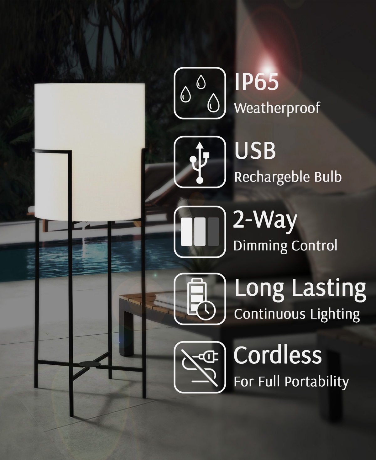 Shop Lite Source Outdoor Cordless Garridan Floor Lamp In Black
