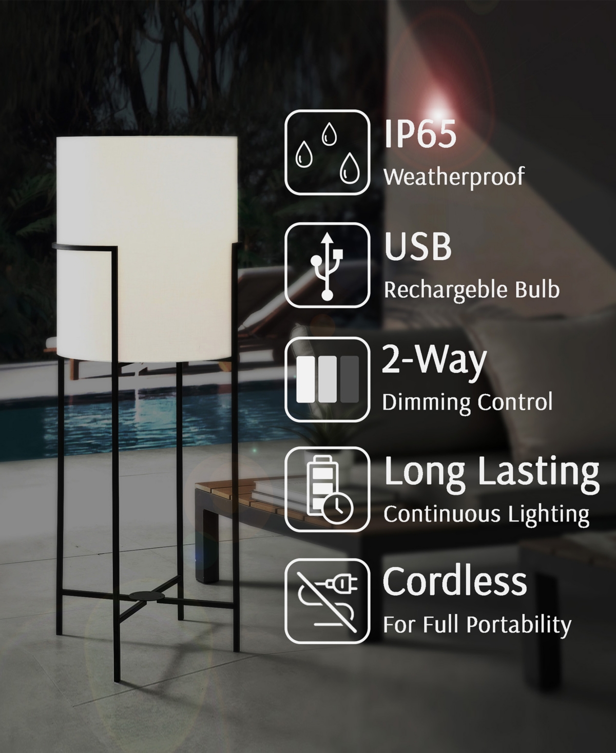 Lite Source Outdoor Cordless Garridan Floor Lamp In Black