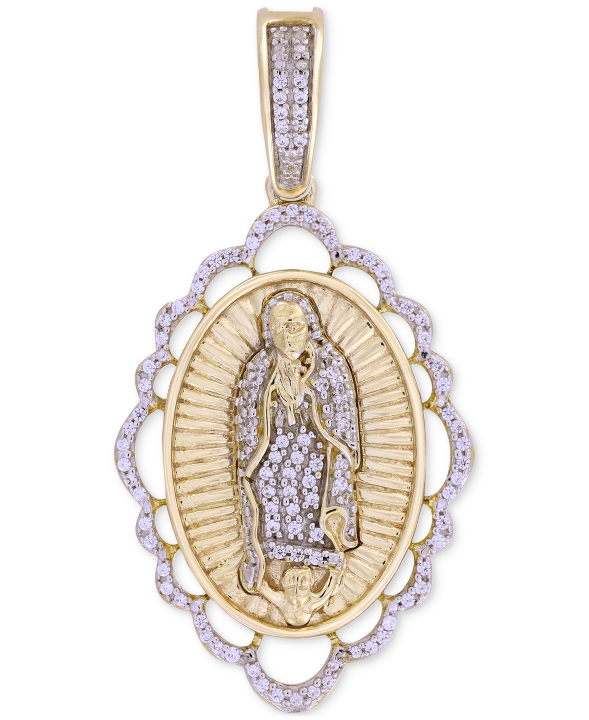 Shop Macy's Men's Diamond Our Lady Of Guadalupe Scalloped Medallion Pendant (1/5 Ct. T.w.) In 10k Gold In Yellow Gold