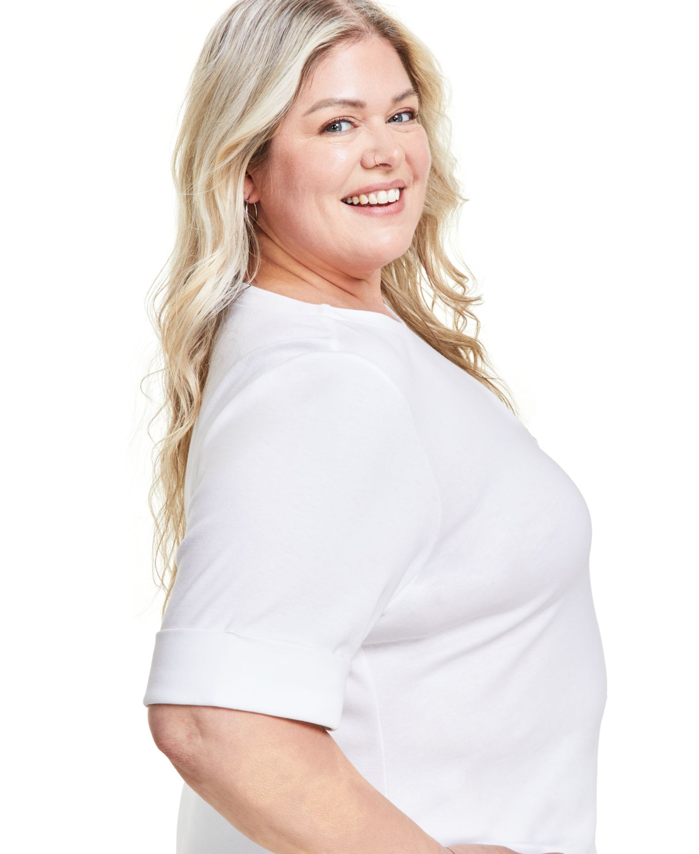 Женский топ Style & Co Plus Size Boat-Neck Elbow-Sleeve, цвет: Яркий белый — фото 3