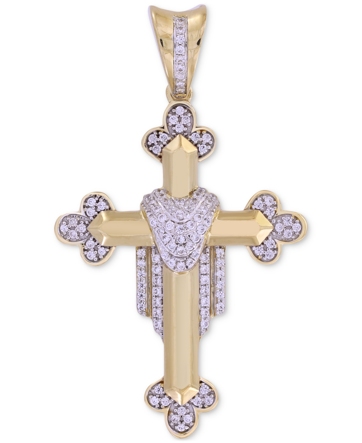 Shop Macy's Men's Diamond Pave Ornate Cross Pendant (1/3 Ct. T.w.) In 10k Gold In Yellow Gold