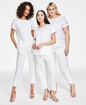 Bright White Linen Blend Shirt Pants Matching Set P Xxs 3x