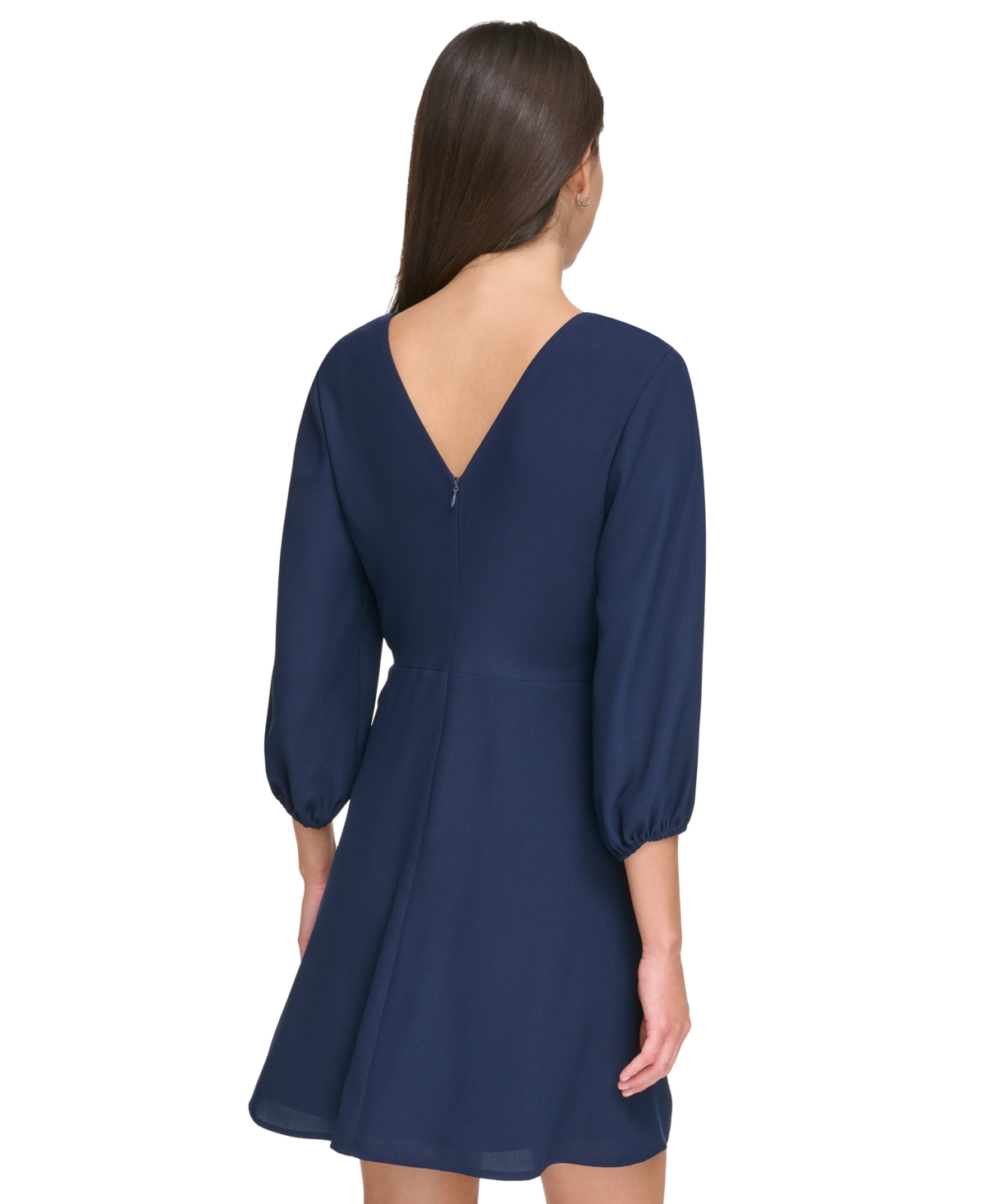 Shop Dkny Women's Balloon-sleeve Twist-front V-neck Dress In Navy