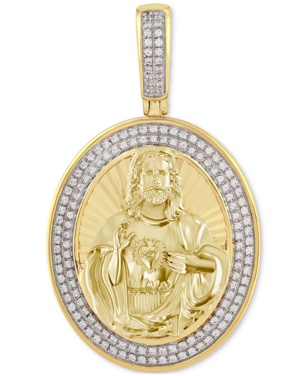 Macy's Men's Diamond Framed Christ Medallion Pendant (1/3 Ct. T.w.) In 10k Gold In Yellow Gold