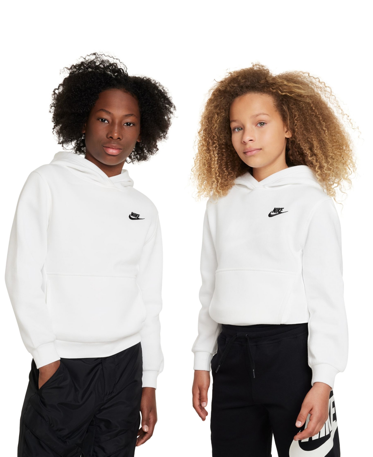 Shop Nike Sportswear Big Kids Club Fleece Pullover Hoodie In White,blac