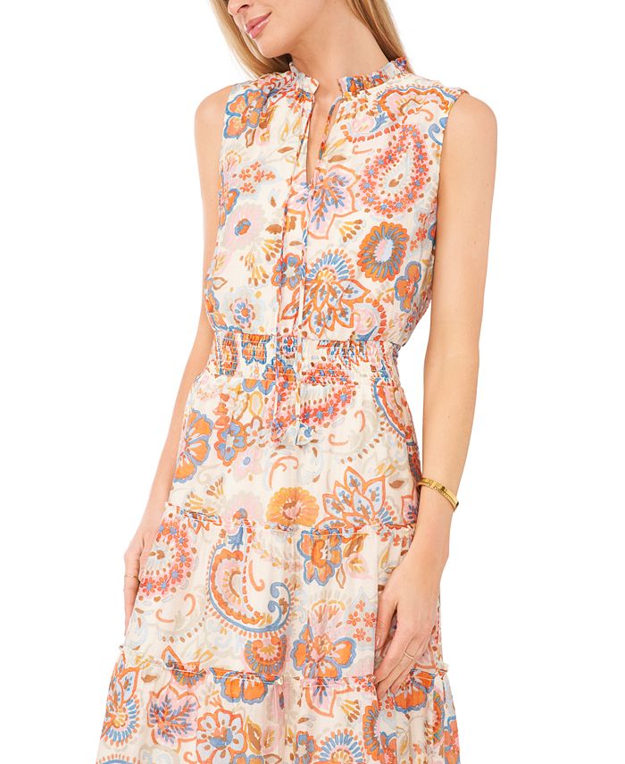 msk sleeveless tie neck tiered maxi dress