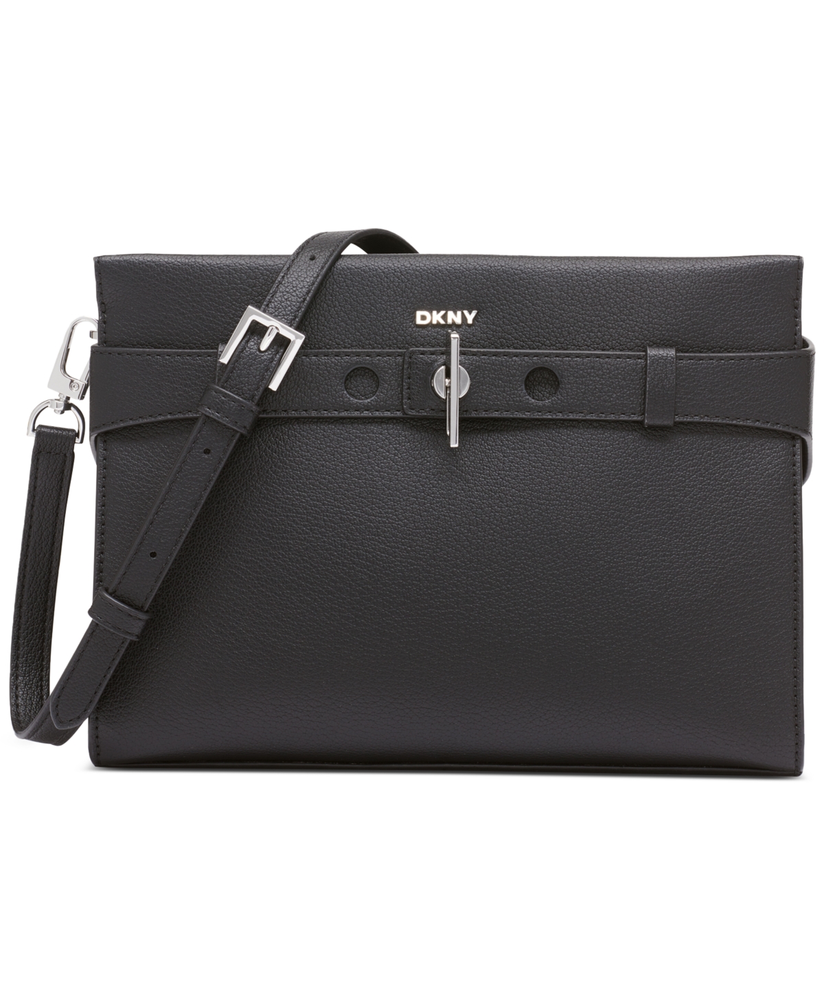 Dkny Bleeker East West Small Leather Crossbody In Black,sliver