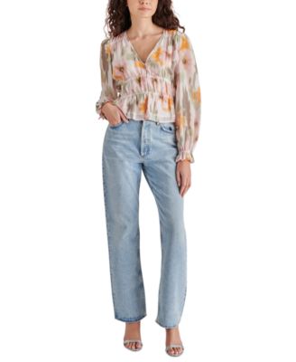 Steve Madden Women's Ardenne V-Neck Long-Sleeve Top