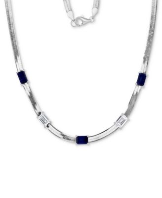 Macy's - Lab-Grown Emerald (1-3/4 ct. t.w.) & Lab-Grown White Sapphire (1-3/8 ct. t.w.) Herringbone 18" Collar Necklace in Sterling Silver (Also in Lab-Grown Blue Sapphire)