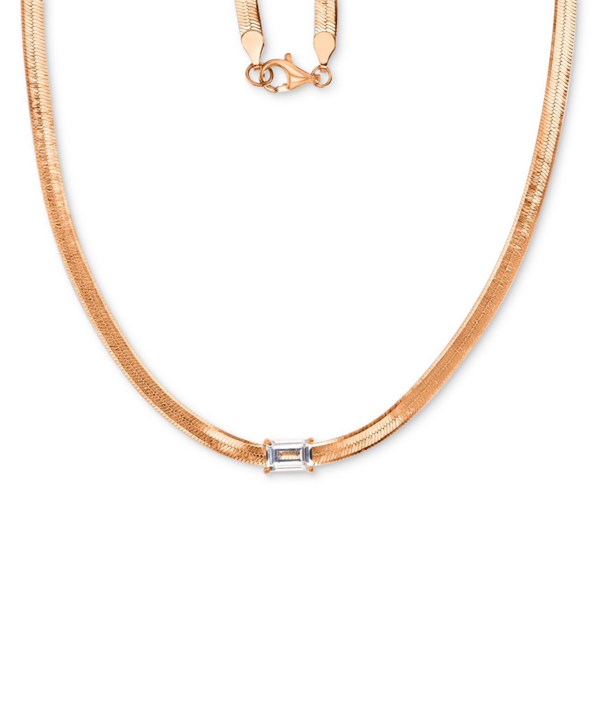Shop Macy's Lab-grown White Sapphire Solitaire 18" Collar Necklace (3/4 Ct. T.w.) In 14k Rose Gold-plated Sterli