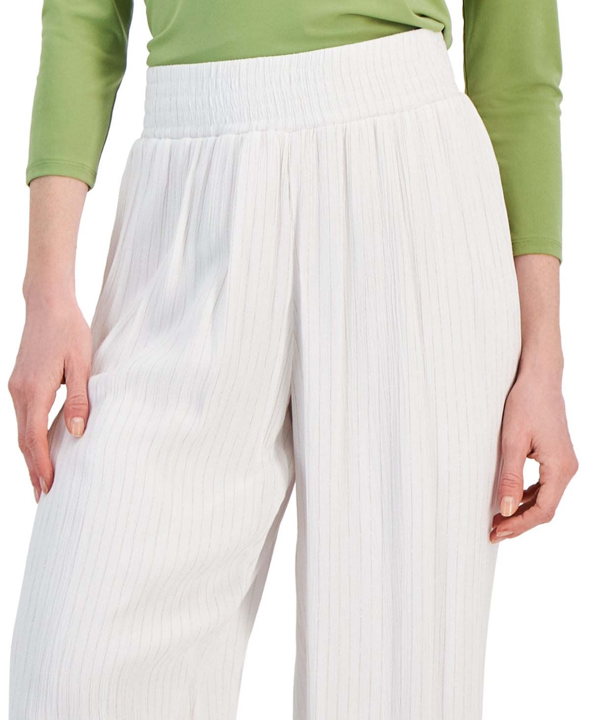 Jm Collection Women's Metallic Gauze Pull-On Capri Pants, Created for Macy's