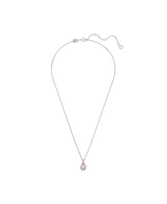 Rhodium Plated Square Cut Color Birthstone Pendant Necklace