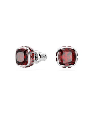 Rhodium Plated Square Cut Color Birthstone Stud Earrings