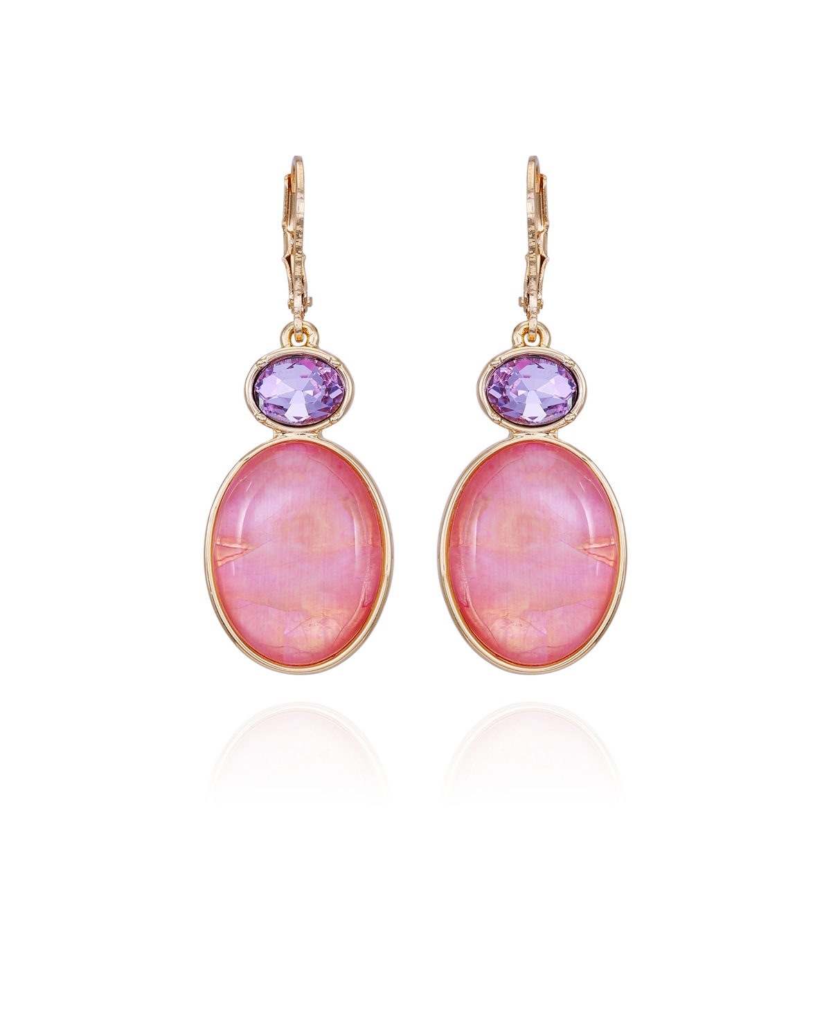 Shop T Tahari Gold-tone Pink And Lilac Violet Glass Stone Drop Earrings