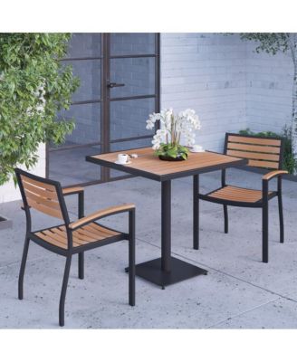 Alani Three Piece Faux Teak Patio Dining Set For Indoor And Outdoor Use - Square Table And Two Club Chairs With Arms