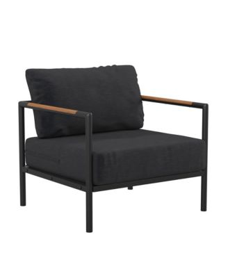 Eastport Outdoor Accent Chair With Removable Plush Fabric Cushions And Teak Accented Aluminum Frame