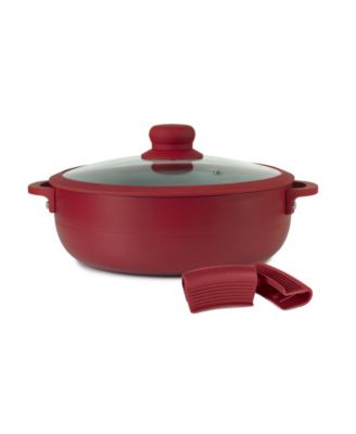 Aluminum 3.5 Qt Caldero with Silicone Rim Glass Lid and Silicone Handle Holder