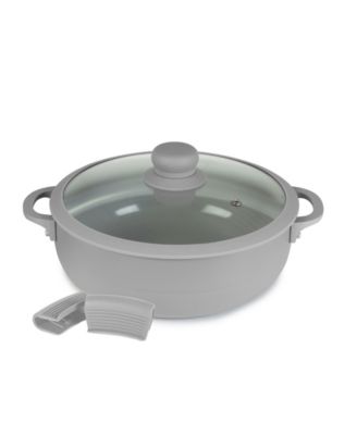 Aluminum 3.5 Qt Caldero with Silicone Rim Glass Lid and Silicone Handle Holder