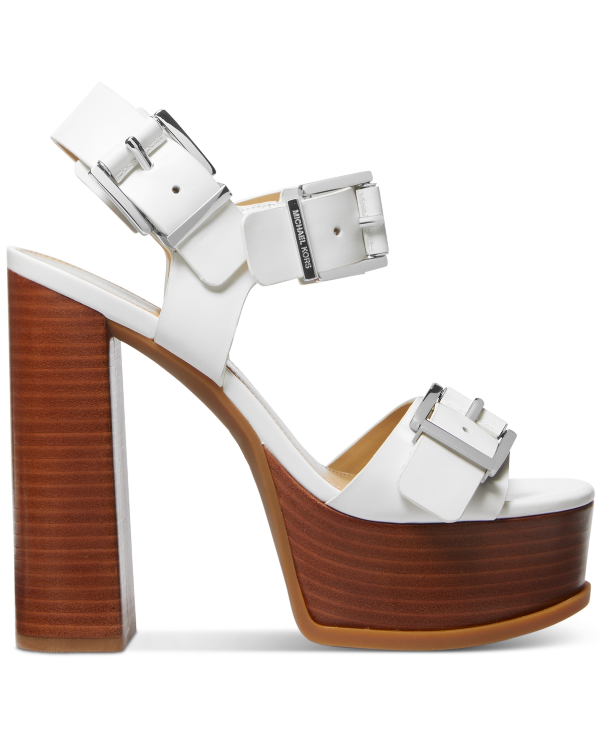 Shop Michael Kors Michael  Women's Colby Triple-buckled Platform Sandals In Luggage