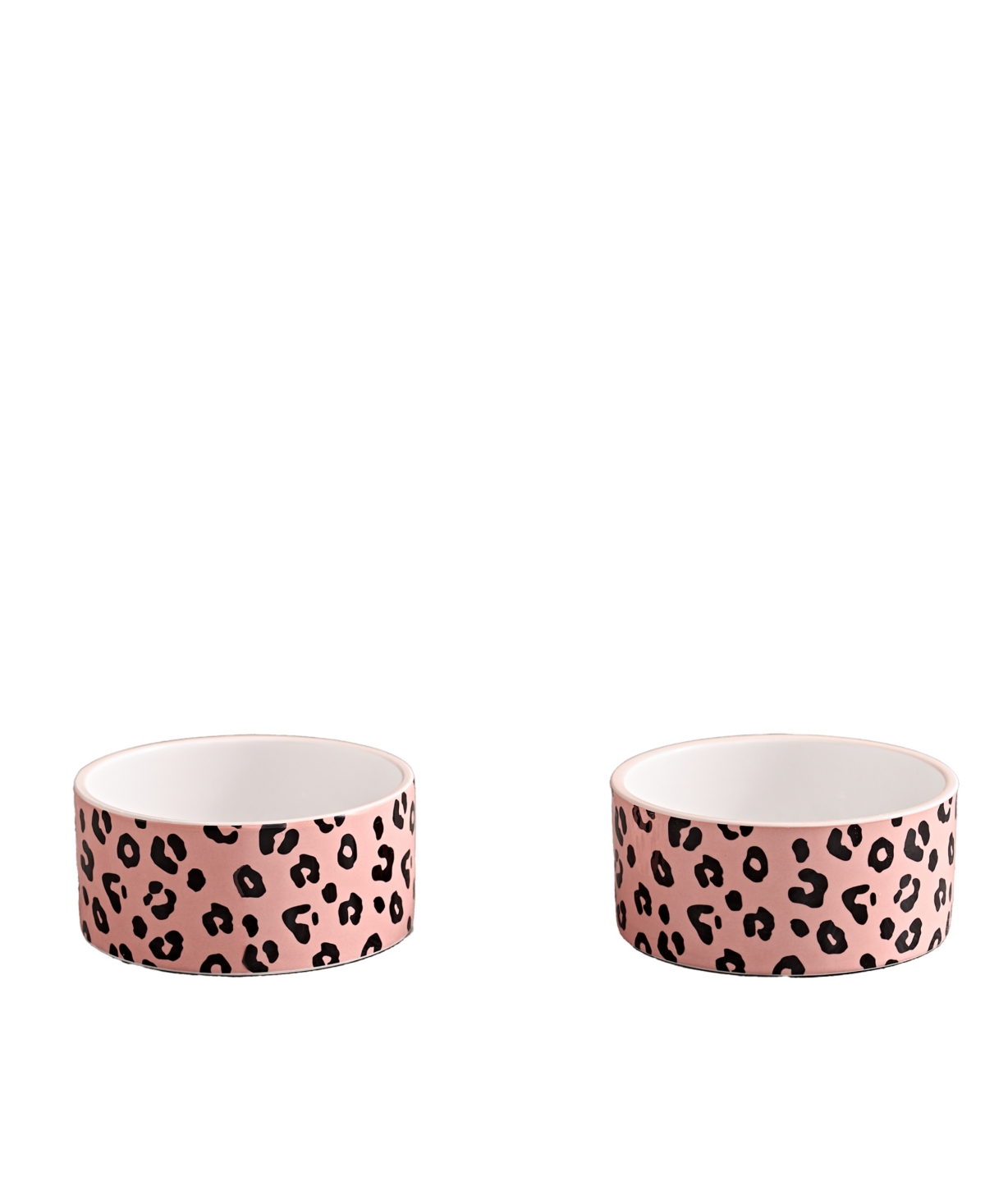 Give Me Treats Pet Bowl Leopard 16 oz Ceramic Bowls, Set of 2 - Pink