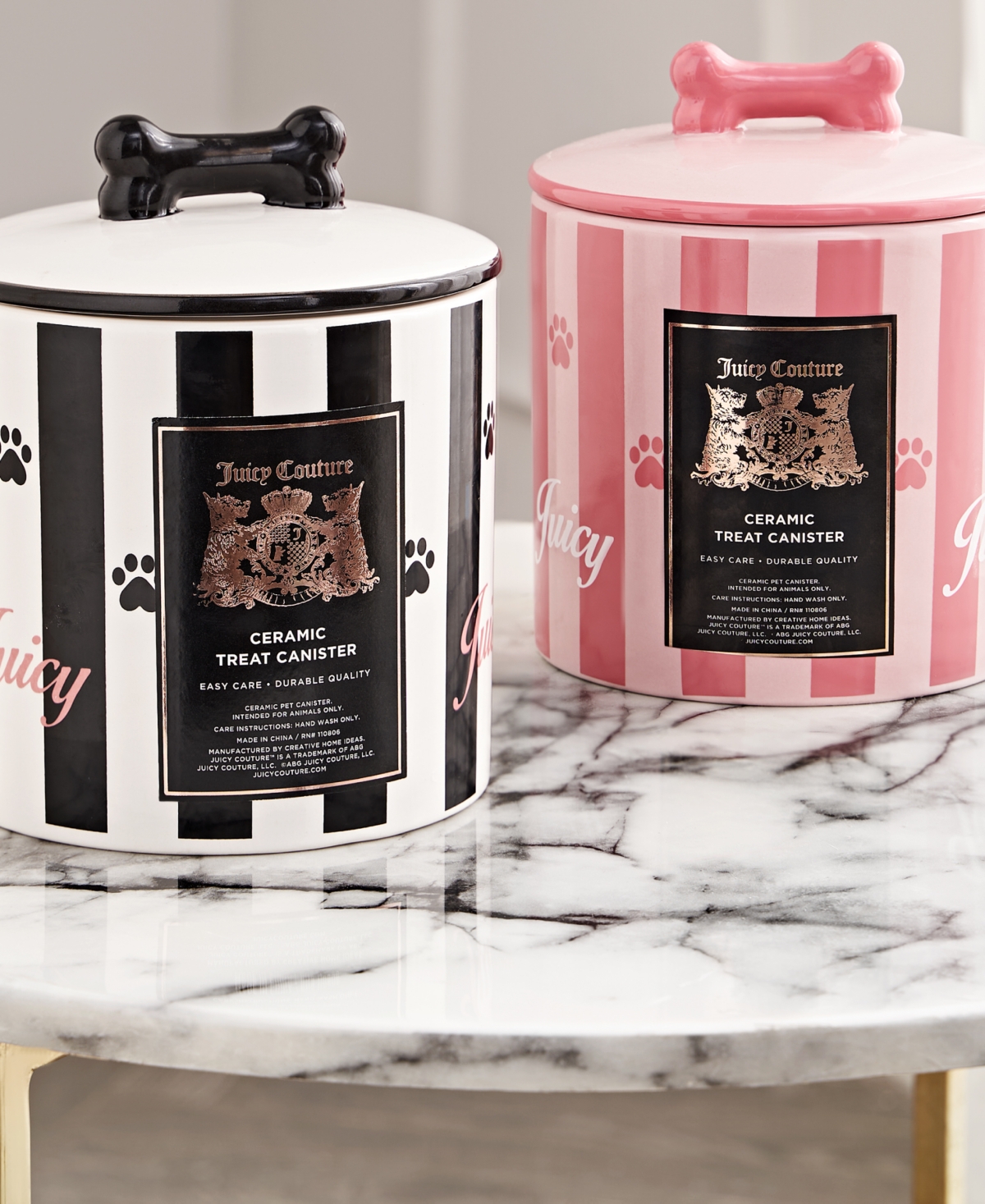 Juicy Couture Ceramic Treat Canister Stripe Pet Treat Container Dog or Cat Treat Jar