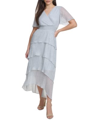 kensie - Women's Metallic Crinkle Tiered Maxi Dress