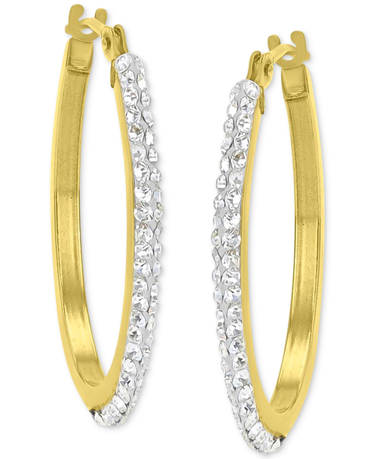 Shop Macy's Crystal Pave Small Round Hoop Earrings In 10k Gold, 0.79"