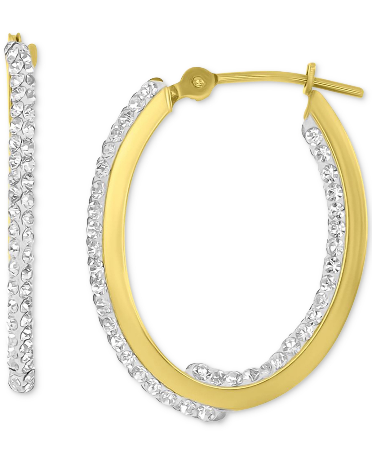 Shop Macy's Crystal Pave In & Out Small Hoop Earrings In 10k Gold, 0.79"