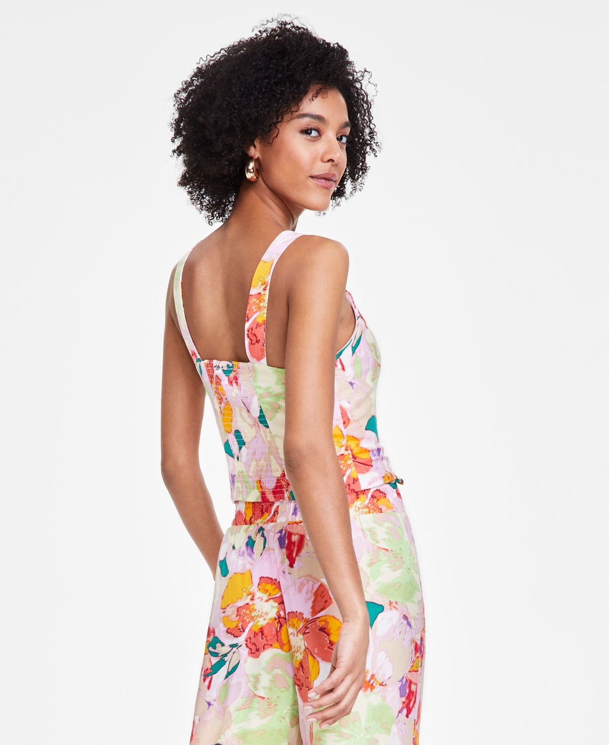 Shop Bar Iii Women's Floral-print Square-neck Tank Top, Created For Macy's In Alexa Floral