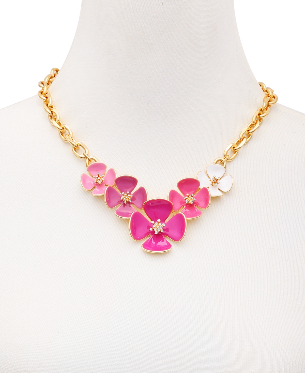 Shop Guess Gold-tone Pink Flower Frontal Necklace, 18" + 2" Extender