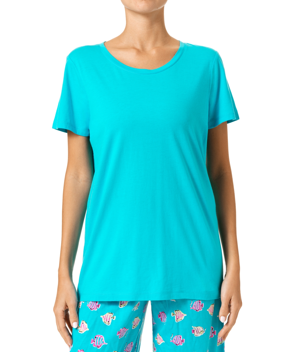 Shop Hue Women's Solid Scoop-neck Short-sleeve Sleep Tee In Scuba Blue