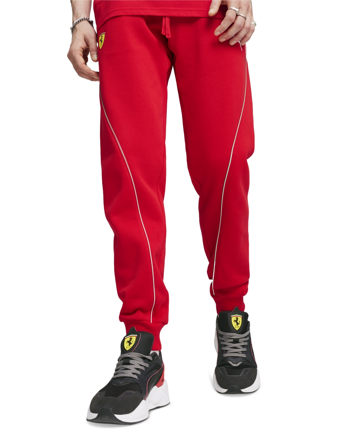 Puma Men's Ferrari Race Regular-fit Contrast Piped Fleece Sweatpants In Rosso Corsa