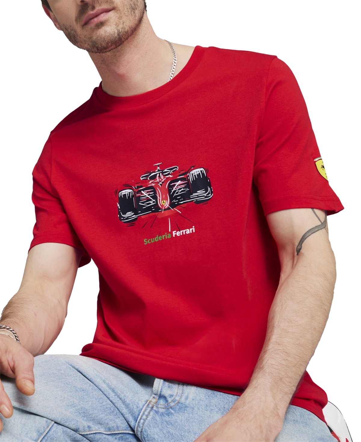 Puma Men's Scuderia Ferrari Regular-fit Formula One Race Car Graphic T-shirt In Rosso Corsa