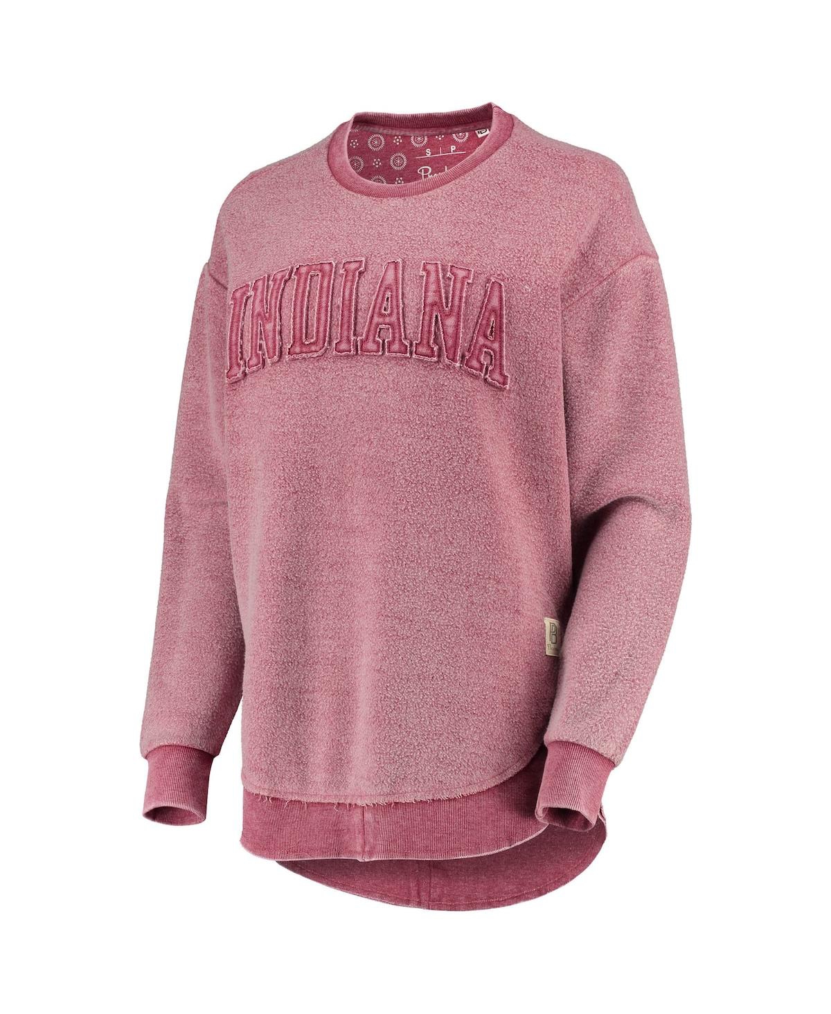PRESSBOX WOMEN'S PRESSBOX CRIMSON DISTRESSED INDIANA HOOSIERS PONCHOVILLE PULLOVER SWEATSHIRT 