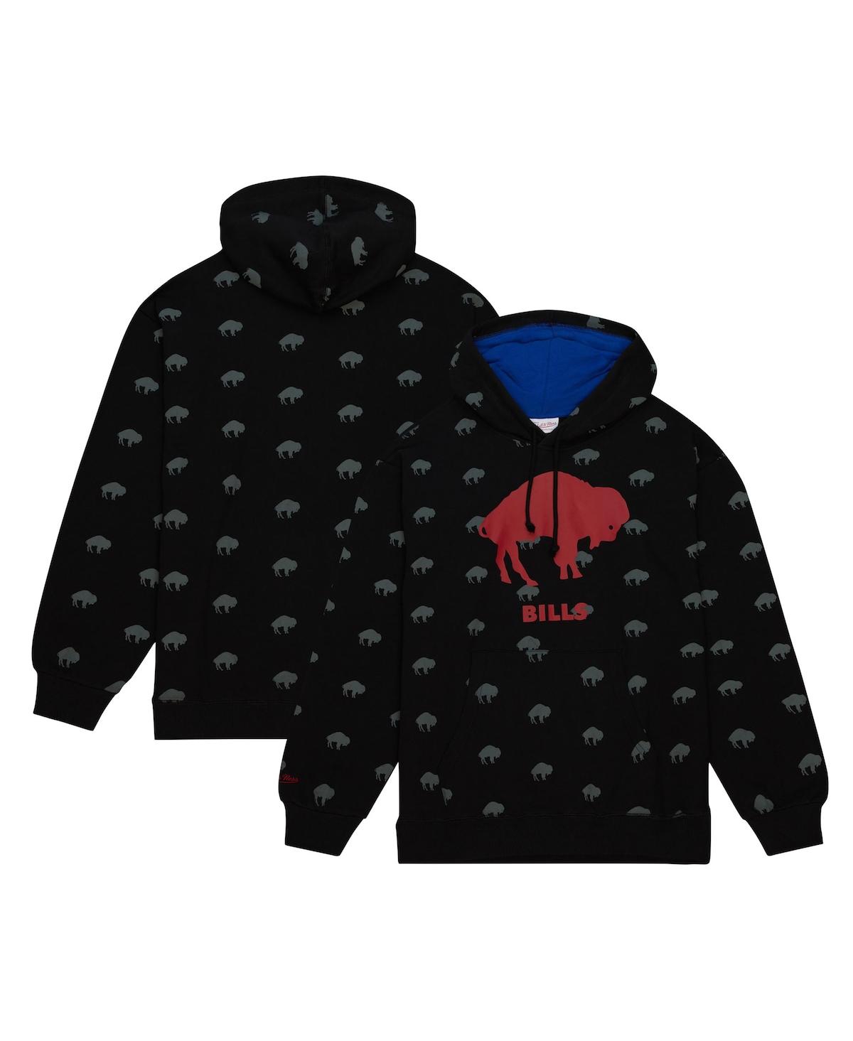 Shop Mitchell & Ness Men's  Black Buffalo Bills Allover Print Fleece Pullover Hoodie