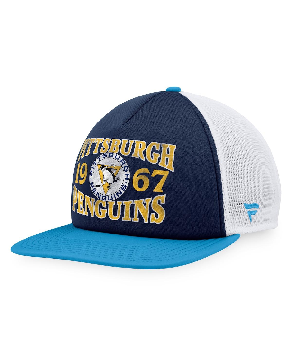 Shop Fanatics Men's  Navy, Light Blue Distressed Pittsburgh Penguins Heritage Vintage-like Foam Front Truc In Navy,light Blue