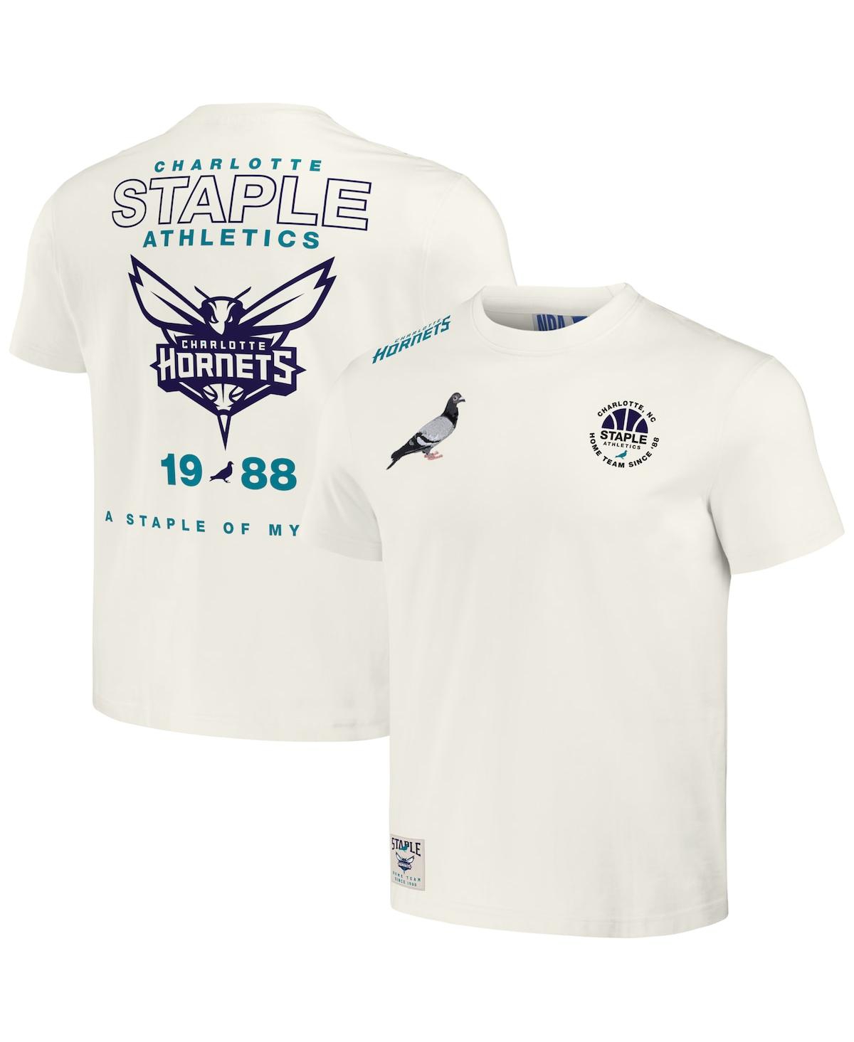 Men's Nba x Staple Cream Distressed Charlotte Hornets Home Team T-shirt - Cream