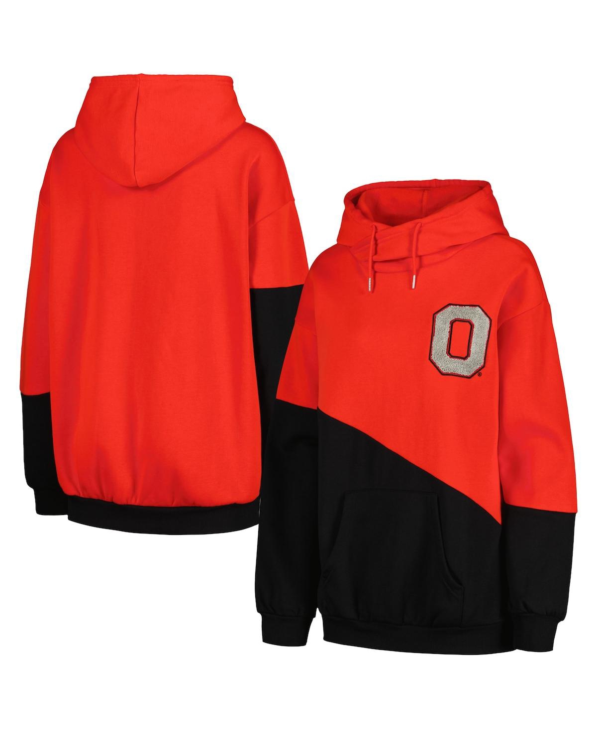 Women's Gameday Couture Scarlet, Black Ohio State Buckeyes Matchmaker Diagonal Cowl Pullover Hoodie - Scarlet, Black