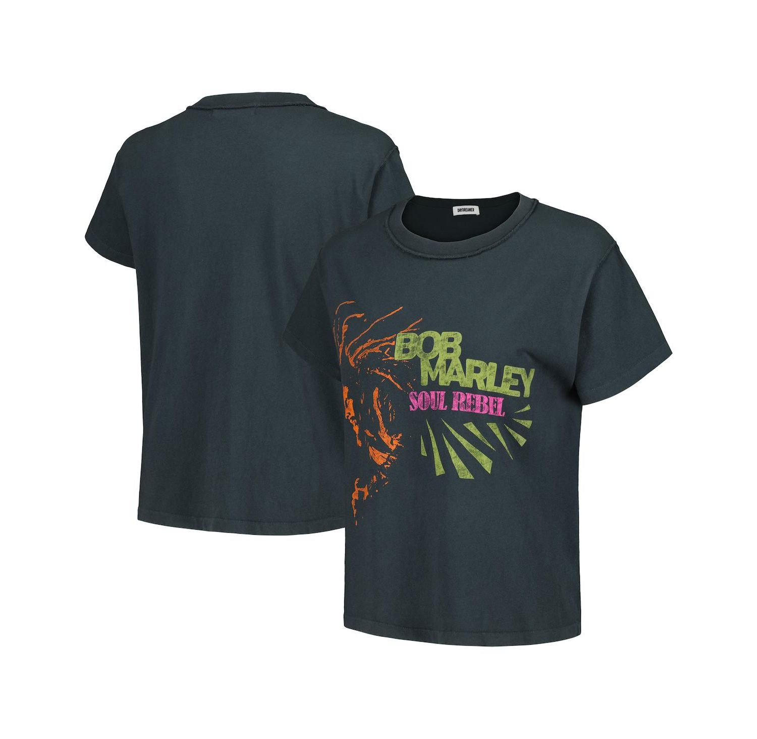 Women's Black Distressed Bob Marley Soul Rebel Reverse Girlfriend T-shirt