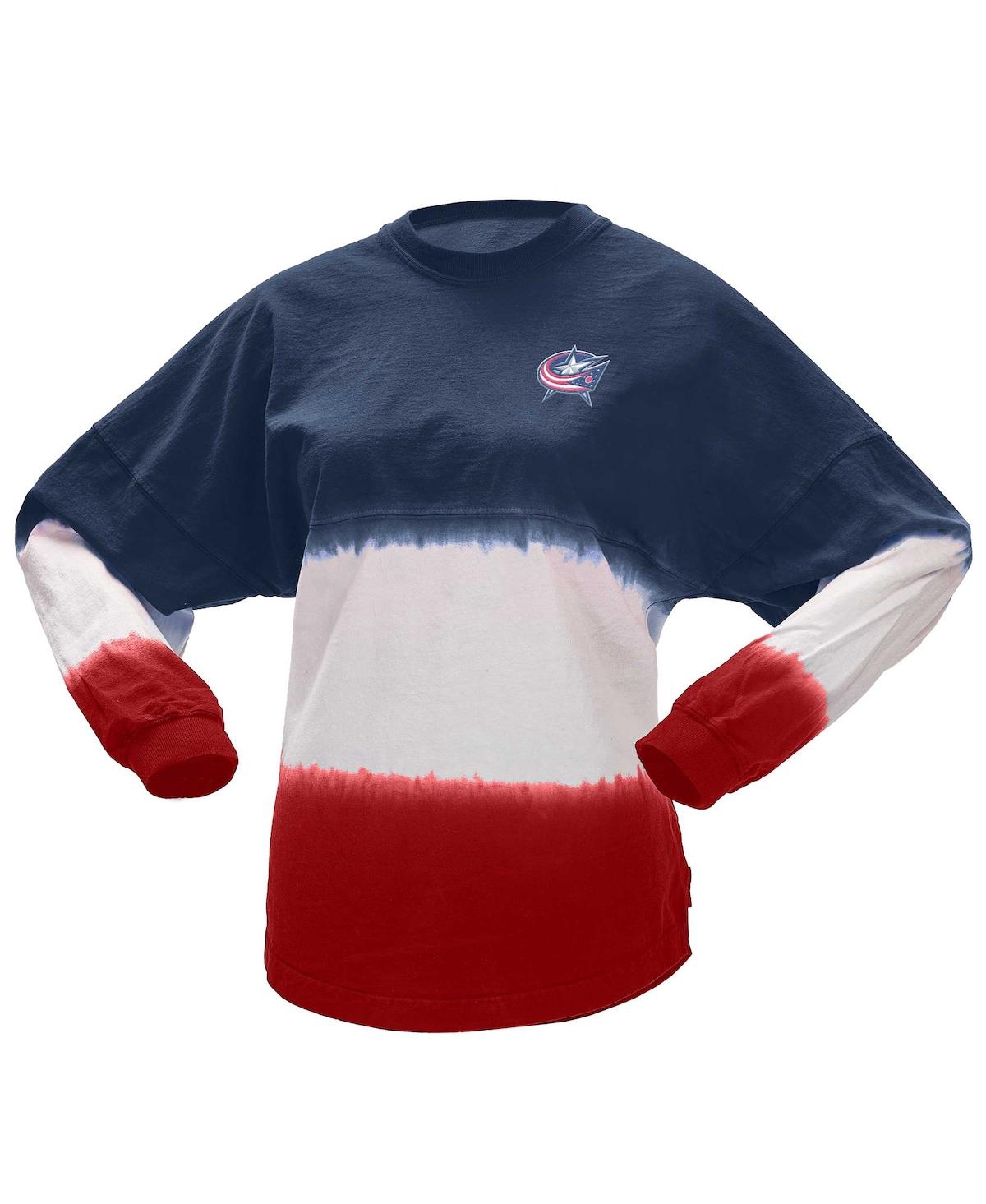 Spirit Jersey Women's  Navy, Red Columbus Blue Jackets Ombre Long Sleeve T-shirt In Navy,red