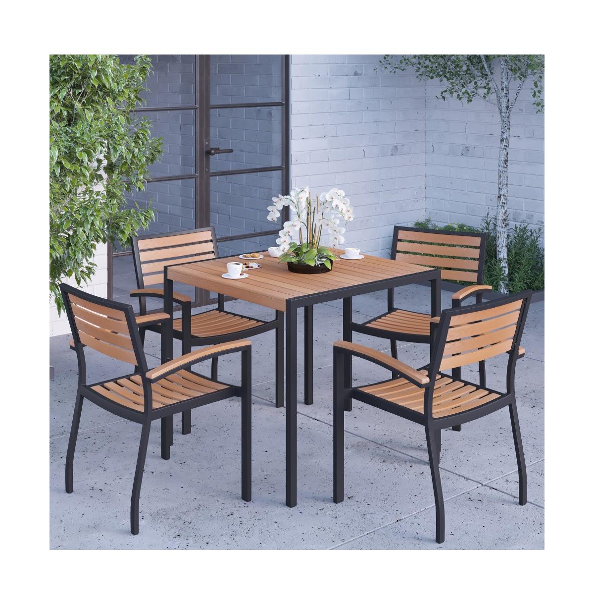 Hampstead Five Piece Faux Teak Patio Dining Set For Indoor And Outdoor Use - Table And Four Club Chairs