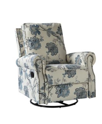 Evelia Floral Swivel Rocker Manual Recliner with Nailhead Trims