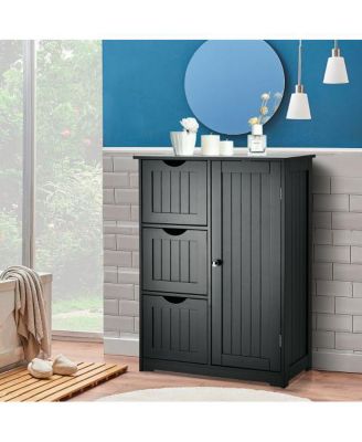 Bathroom Floor Cabinet Side Storage Cabinet with 3 Drawers and 1 Cupboard